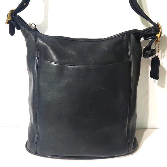 Vintage Coach Slim Black Leather Duffle Tote Shoulder Bag 9060 - Picture 8 of 16